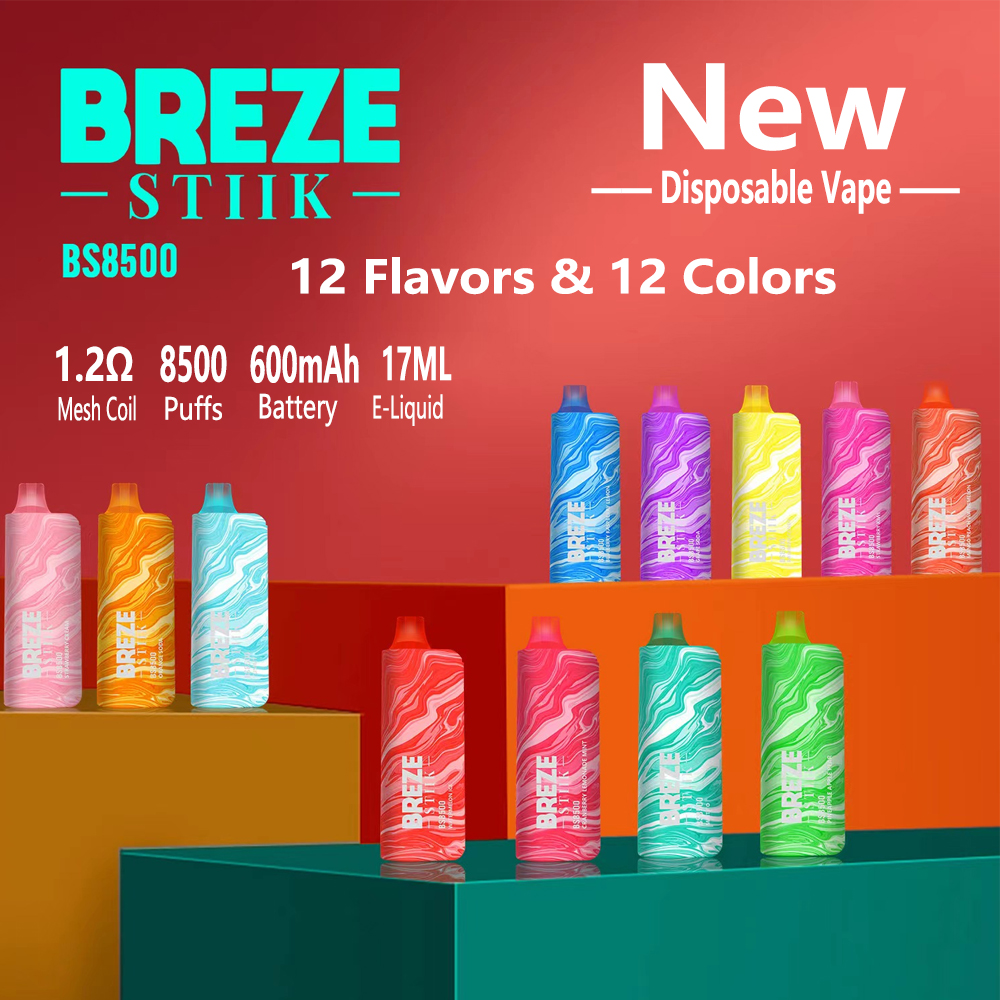 

Original Puff Vape 8500 Puffs Disposable E Cigarette Feature 17ml Vapes 2 5% Breze Stiik BS8500 Rechargeable 600mAh Battery 12 Flavors Available Big Vapor Pen