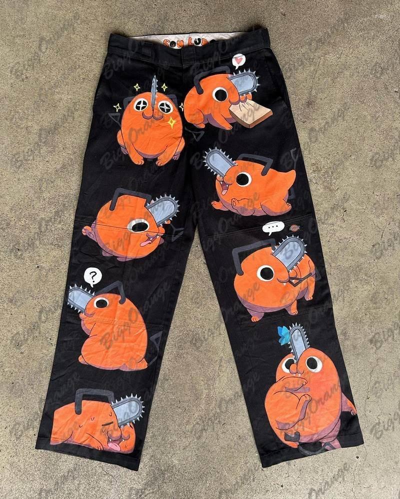 

Men' Jeans High Quality Cartoon Pictures Japanese Version Of Loose Straight Legged Wide Leg Pants Street Style Fashion Puppy Pattern Y2K