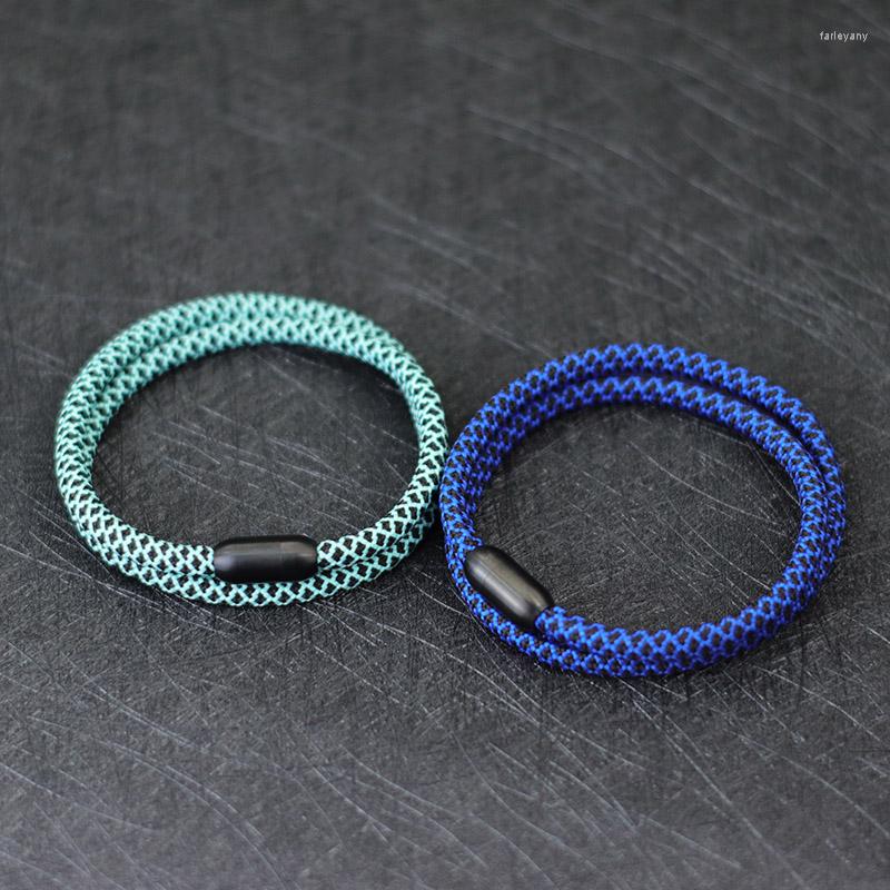 

Charm Bracelets Boho Mens Rope Bracelet Double Layer Cotton String Black Steel Magnetic Buckle Braslet Athleisure Jewelry Customizable