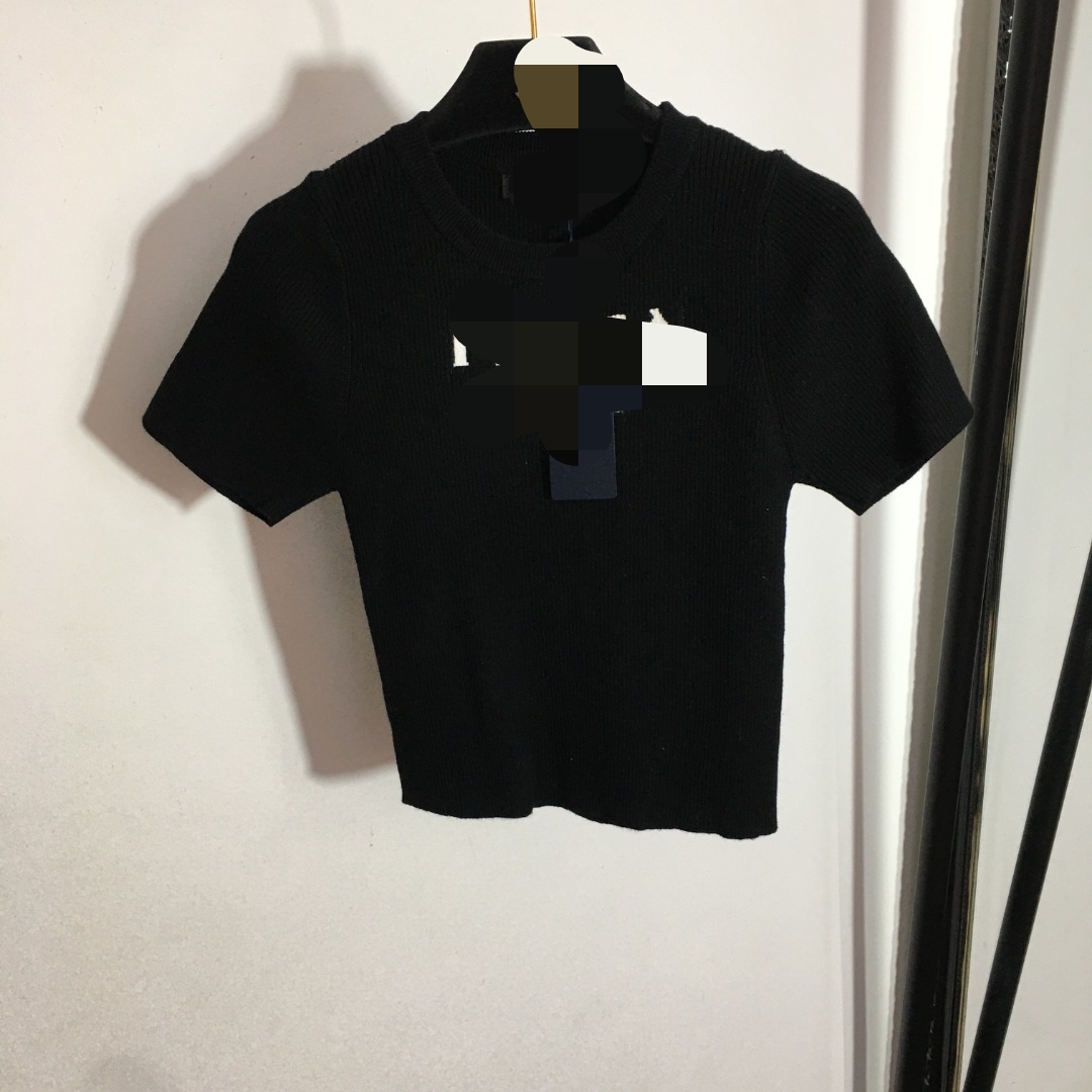 

506 2023 Runway Summer Brand SAme Style Sweater Short Sleeve Pullover Lapel Neck White Black Fashion Clothes High Quality Womens 20230601