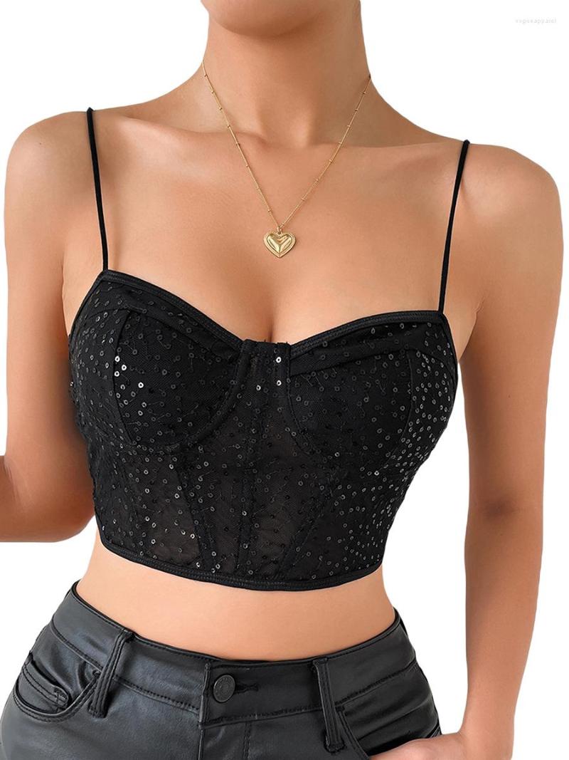 

Women's Tanks Rteyno Women S Summer Tank Tops Mini Sling Vest Sleeveless Backless Low Cut Mesh Sequins Crop, J apricot