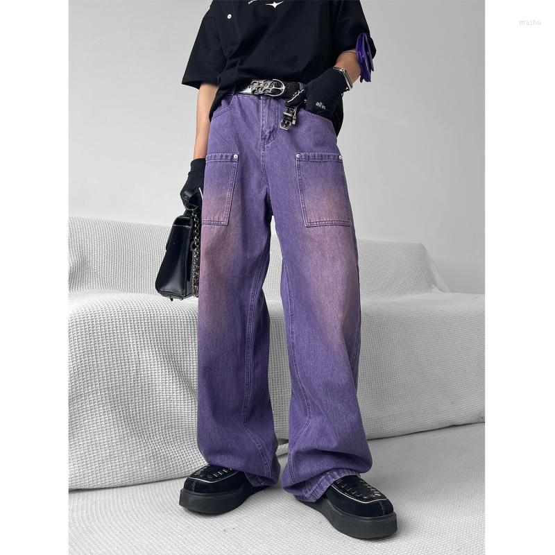 

Men' Jeans Purple Wide For Men Ins Fashion Hip Hop Denim Trousers Vintage Casual Pants Streetwear Oversized Bottoms Male Y2K Clothes