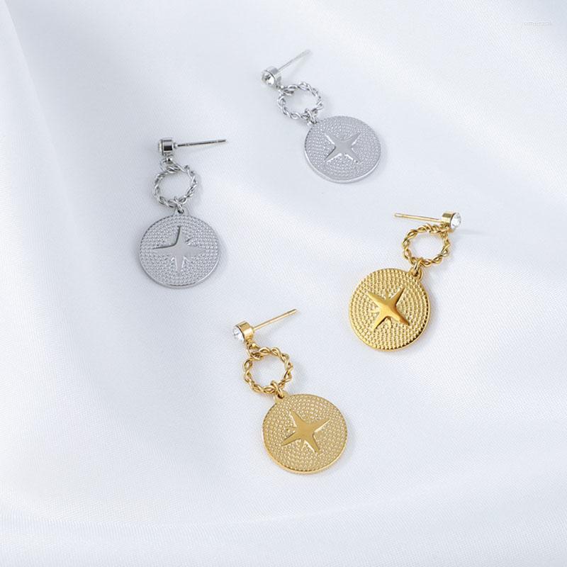 

Dangle Earrings European And American Fashion Simple Women's Round Star Stainless Steel Gold-plated Trendy Jewelry