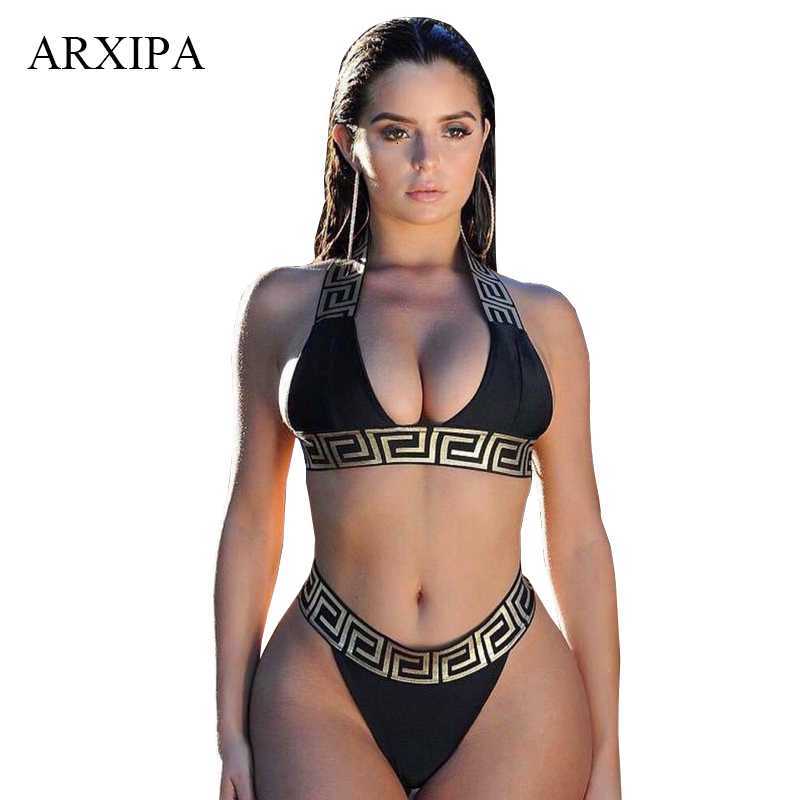 

Arxipa Sexy Bikini Sets for Women Bandage Swimsuit Crop Top Swimwear Thong Bathing Suit High Cut Beachwear Solid Print New Bather, Yellow-1