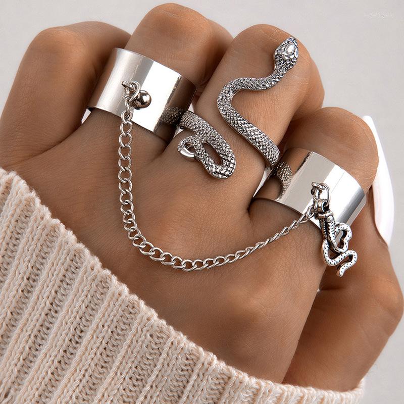 

Wedding Rings Silver Color Metal Ring 3Pcs Set Sanke Punk Style Bohemian For Women Vintage Jewelry Hip Hop Party Gifts