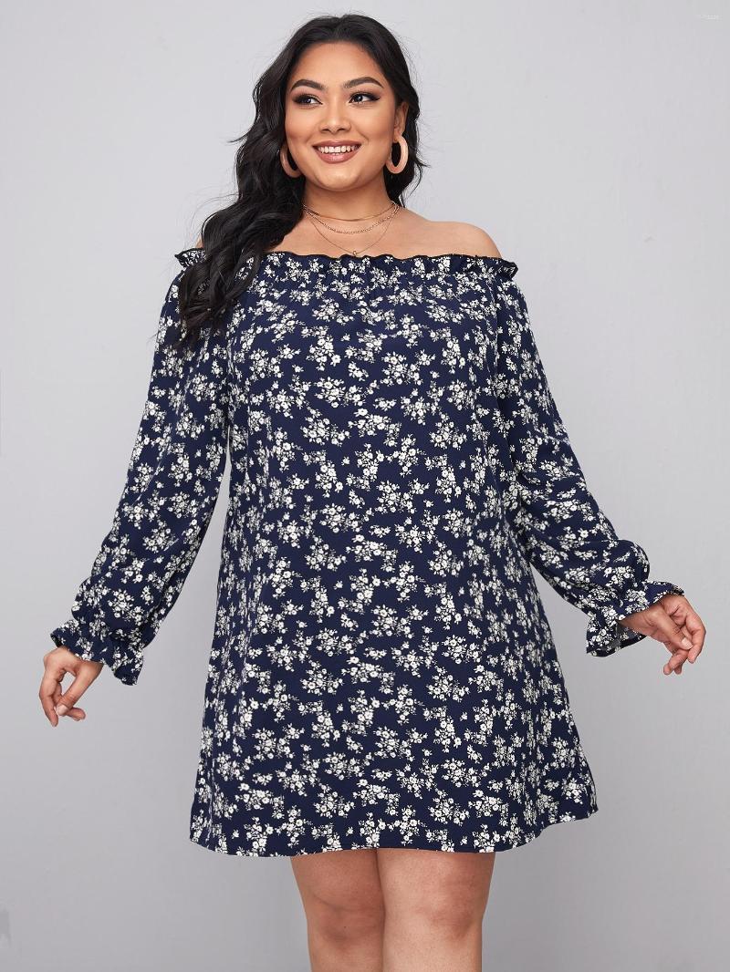 

Plus Size Dresses Elegant Fashion Summer Spring Long Flounce Sleeve Party Dress Women Off Shoulder Blue Casual Large 6XL, Navy blue