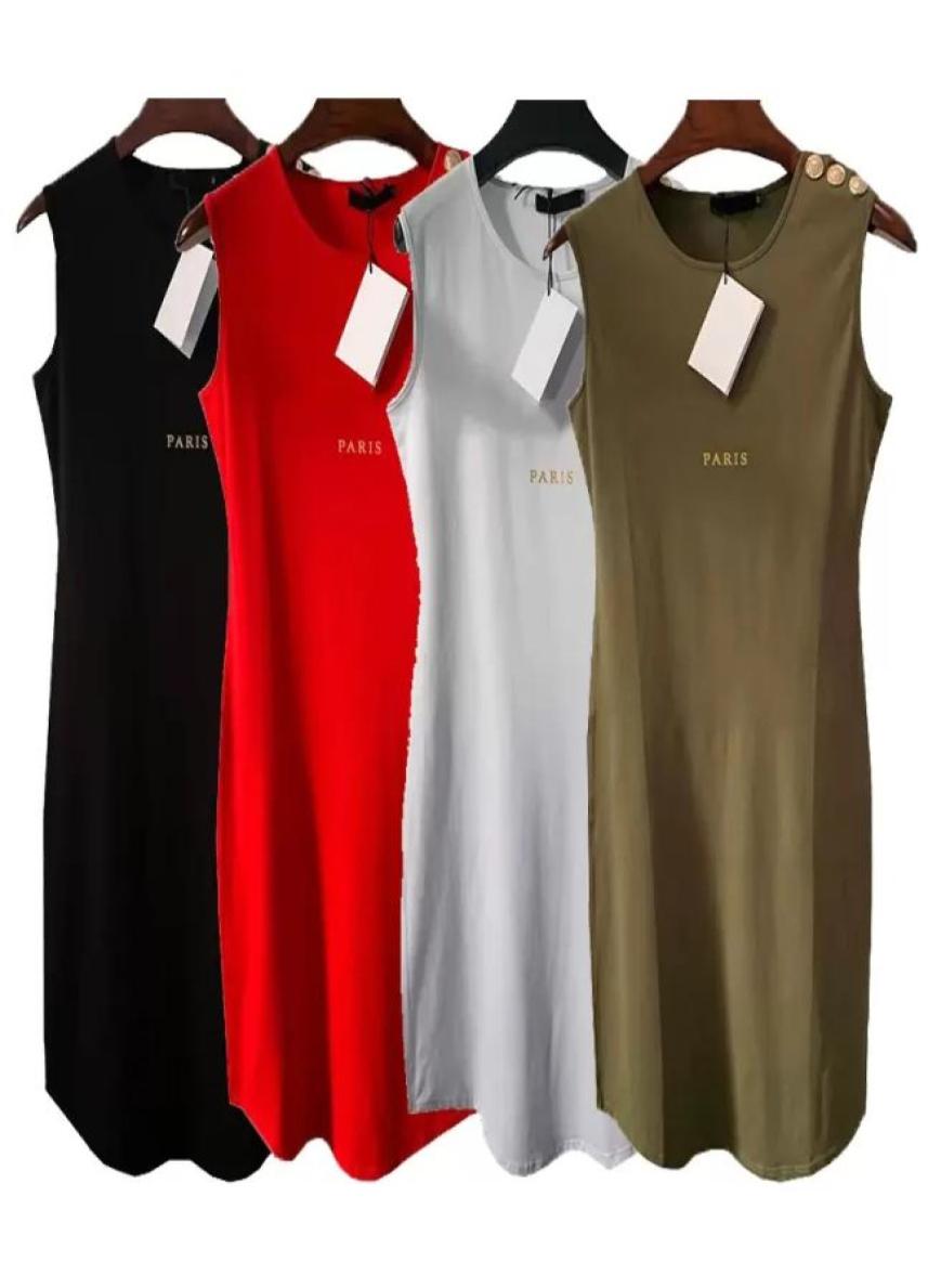 

Women Casual Dresses Summer Cotton Loose Dress For Womens High Quality Sleeveless Female Clothing With Letter Solid 4 Colors8752741, Army green