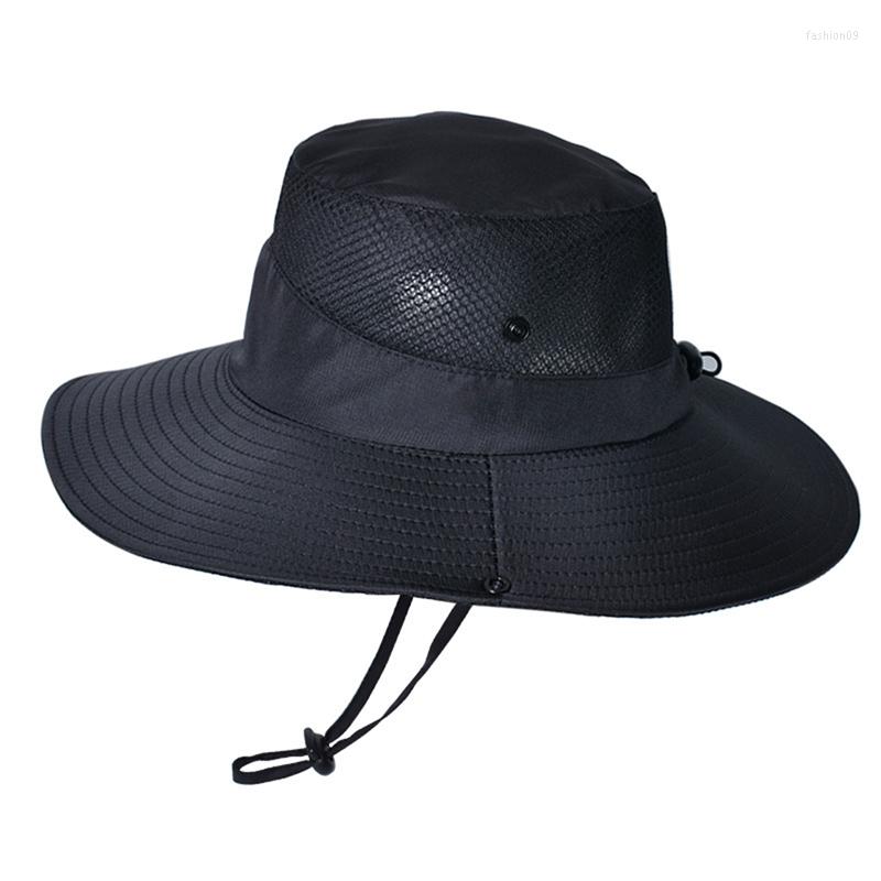 

Berets Summer Outdoor Bucket Hat For Men Women Breathable Fishing Hiking Sun Protection Curved Brim Solid Fisherman Caps Unisex, Black