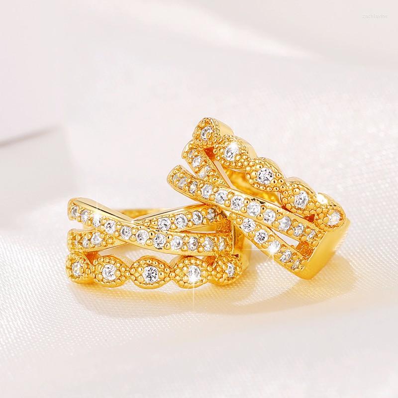 

Hoop Earrings Huitan Cross-shaped Cubic Zirconia For Women Luxury Trendy Gold Color Ear Accessories Daily Wedding Jewelry