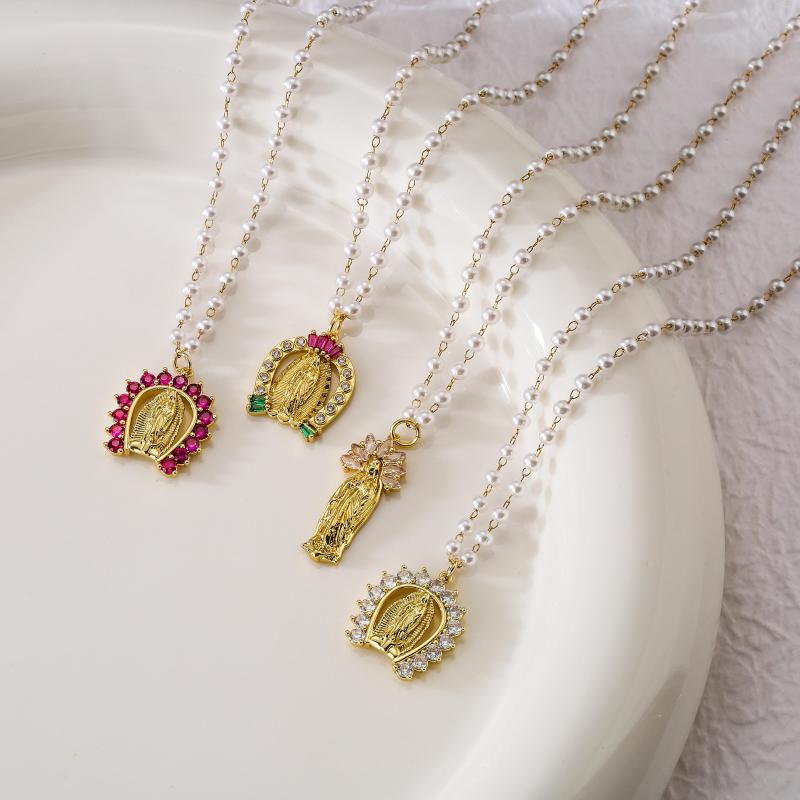 

Chains HECHENG Stainless Steel Chain Virgin Mary Pendant Pearls Beads Necklaces For Women Christian Jewelry Choker