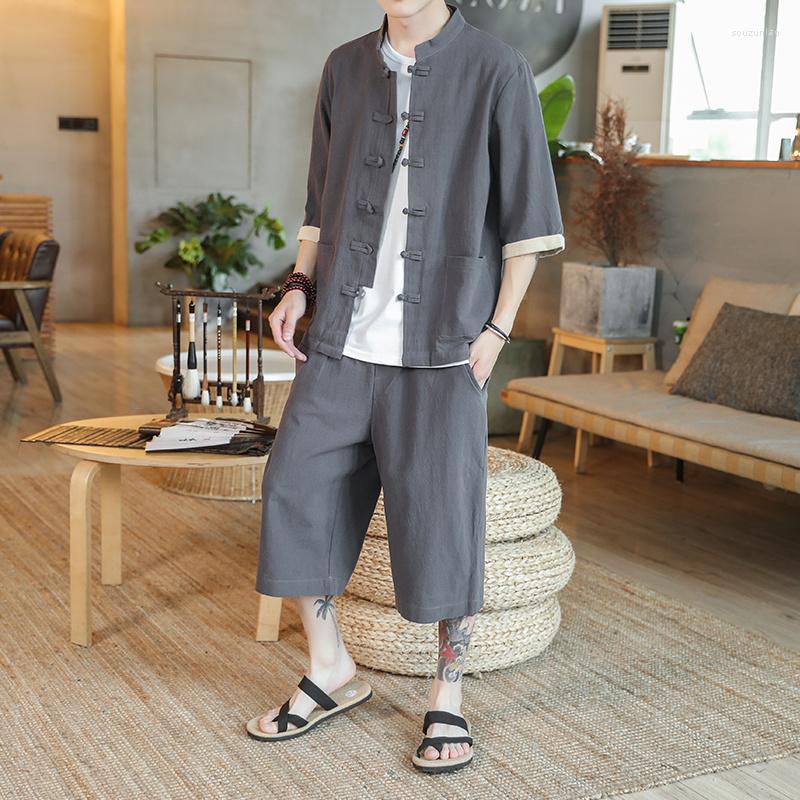

Men's Tracksuits Trousers) (Shirt 2023 Spring Men Shirt Man Cotton And Linen Shirts Men's Casual Fashion Size -5XL Two Piece, Black