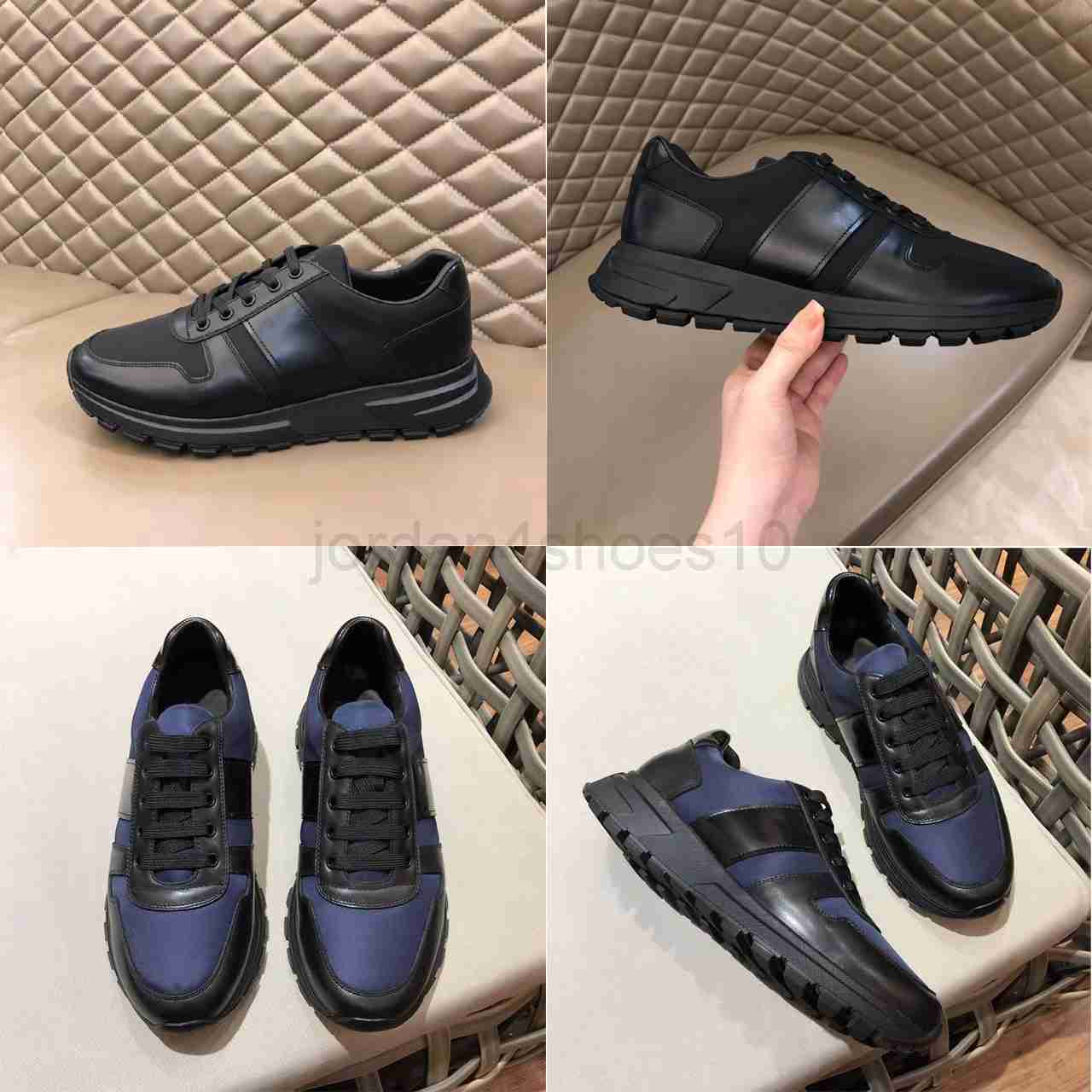 

Luxurys Designers Men Shoes Prax 01 Leather And Technical Fabric Sneakers Calfskin Vintage Mesh Runner Trainers with box 296 5.0, Grey