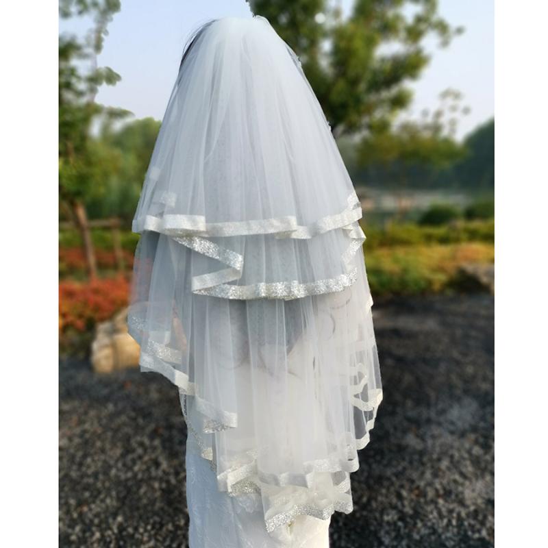 

Bridal Veils Arrival Short Multi- Layer Soft Tulle Wedding Ivory With Shiny Edge Dress Accessories Comb