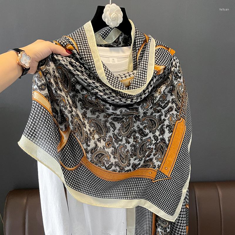 

Scarves 2023 Houndstooth Print Large Cotton Wraps Shawls Lady 90 180cm Long Scarfs Women Luxury Design Hijab Female Korean