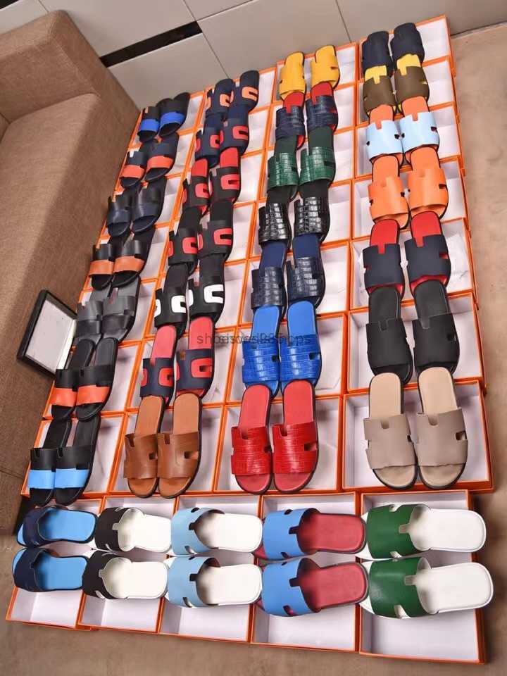 

Designer Slipper H Slides Latest Men Slippers Lazy Large Beach Sandals Calfskin Summer Flat Scuffs Sandal