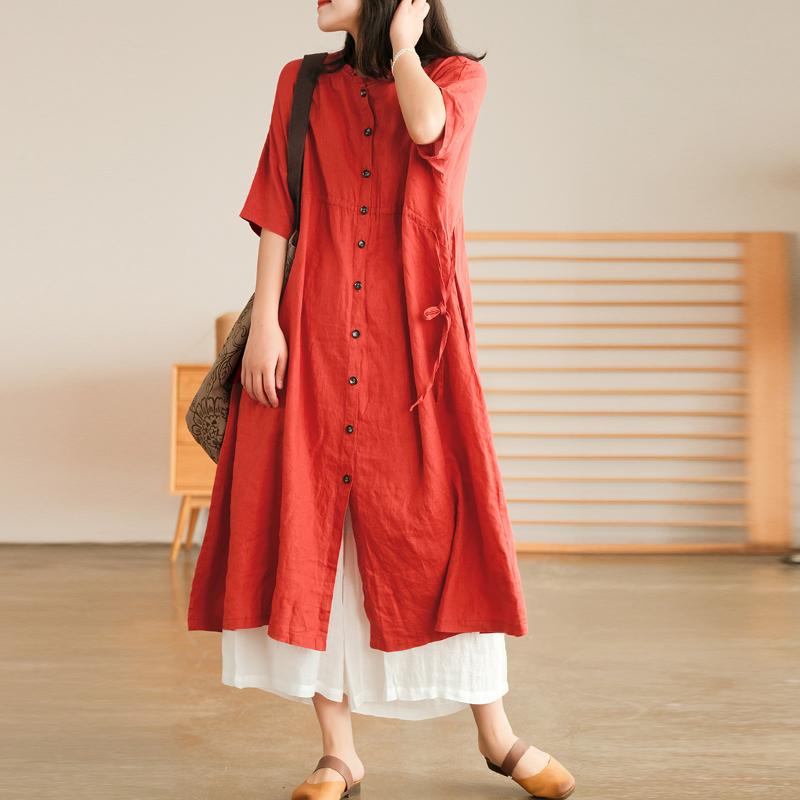 

Casual Dresses Johnature Women Summer Shirt Dress Linen Button Short Sleeve Solid Color 2023 Clothes Female Loose Vintage, Khaki