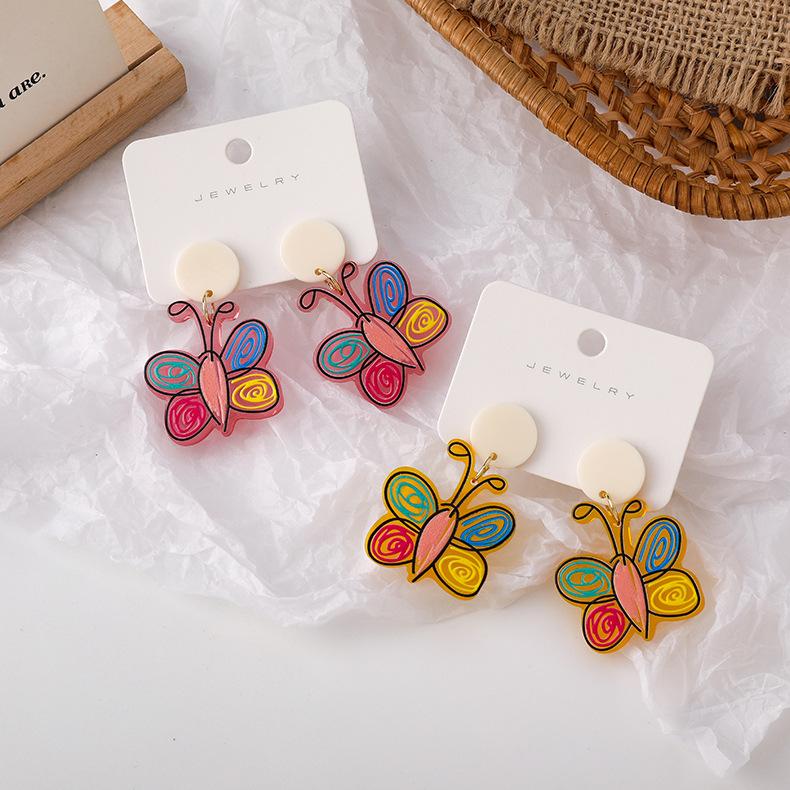 

Stud Earrings Korea Ins Vintage Butterfly Rainbow Wing Moth Simple Cute Acrylic Harajuku For Women Fashion Jewelry Gifts