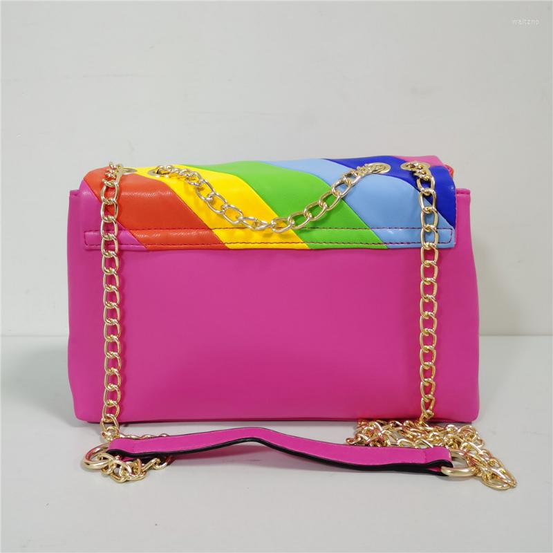 

Evening Bags Multi-function Rainbow Patchwork Pu Leather Bag Fashion Trend Small Square Large Capacity Women's Chains