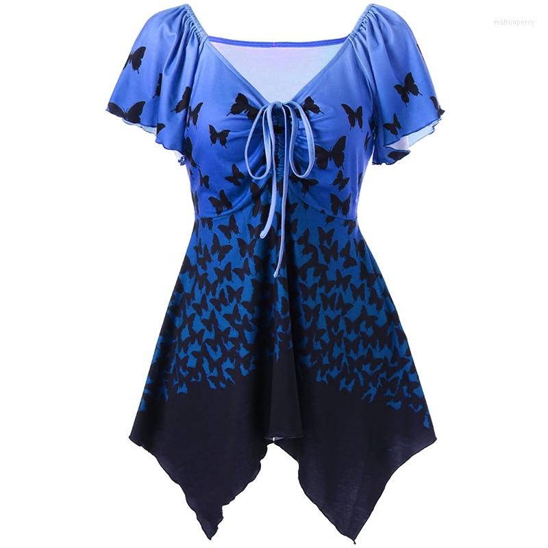 

Women' T Shirts 2023 Cotton Shirt Women Tops Butterfly Print Female Loose Casual T-Shirt Pullovers Tshirt Stranger Things, Blue top