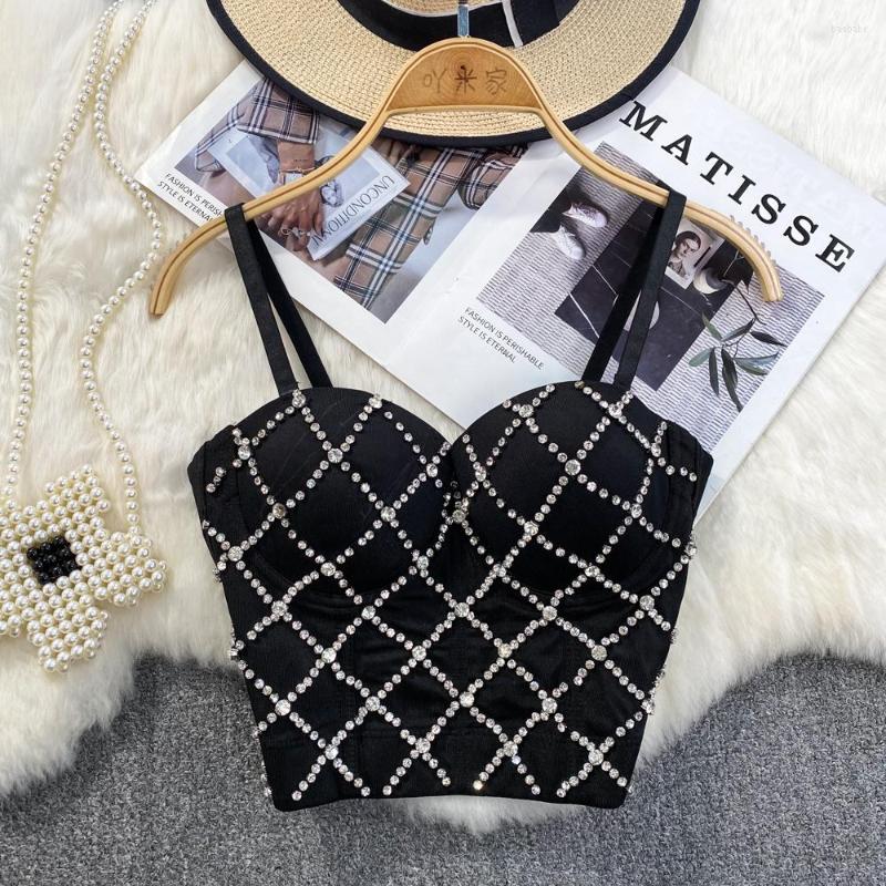 

Women' Tanks Diamond Grid Pressed Suspender Vest For Outer Wear Slim Fitting With Chest Pad Sleeveless Top Summer, Black