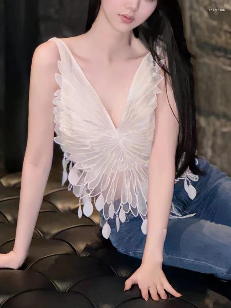 

Women' Tanks Summer Lace Y2K Sexy Vest Women White Backless Sweet Vintage Tank Tops Female Holiday Party Korean Fairy Fashion Corset 2023