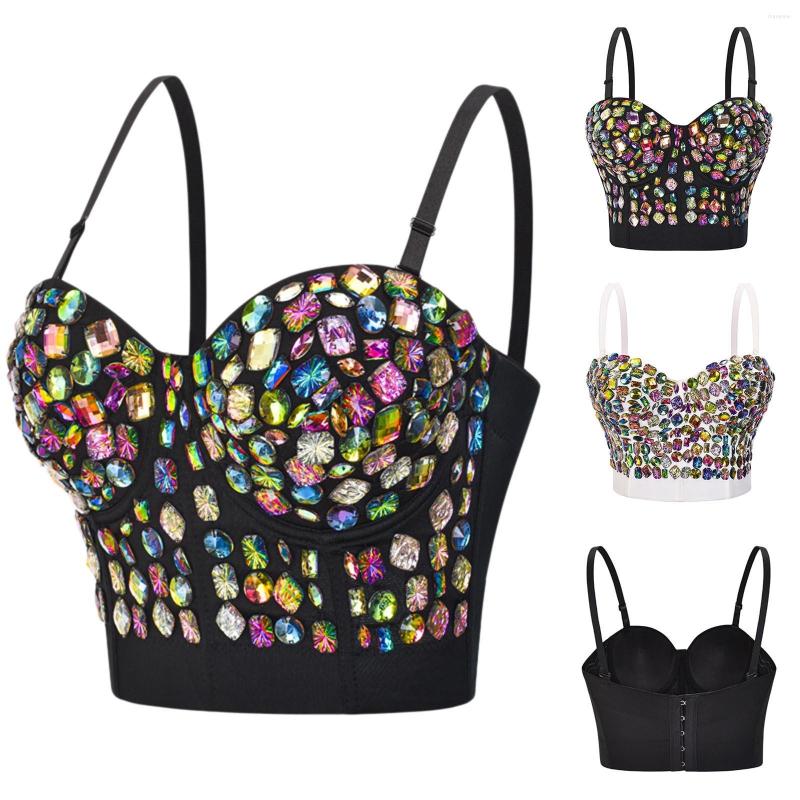 

Camisoles & Tanks Performance Clothing Hand U Bra Nightclub Crop Top Suspender Sequin Diamond Corset Women Solid Color Vest, Black