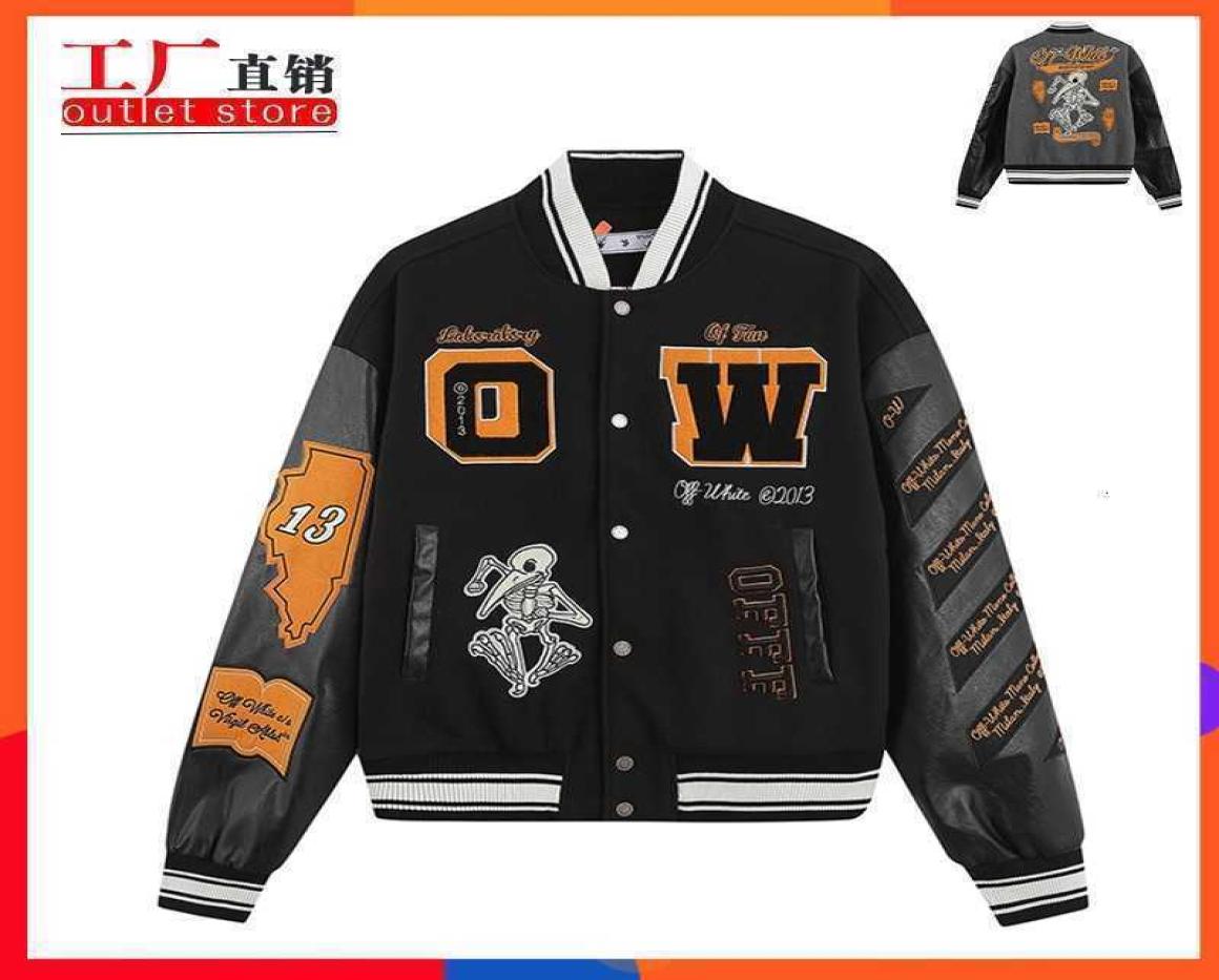 

Men039s Jacket Aw22 New Offs Style Ow White Bomber Cartoon Letters Embroidery Trend M1 Pilot Coat1238853, Gray
