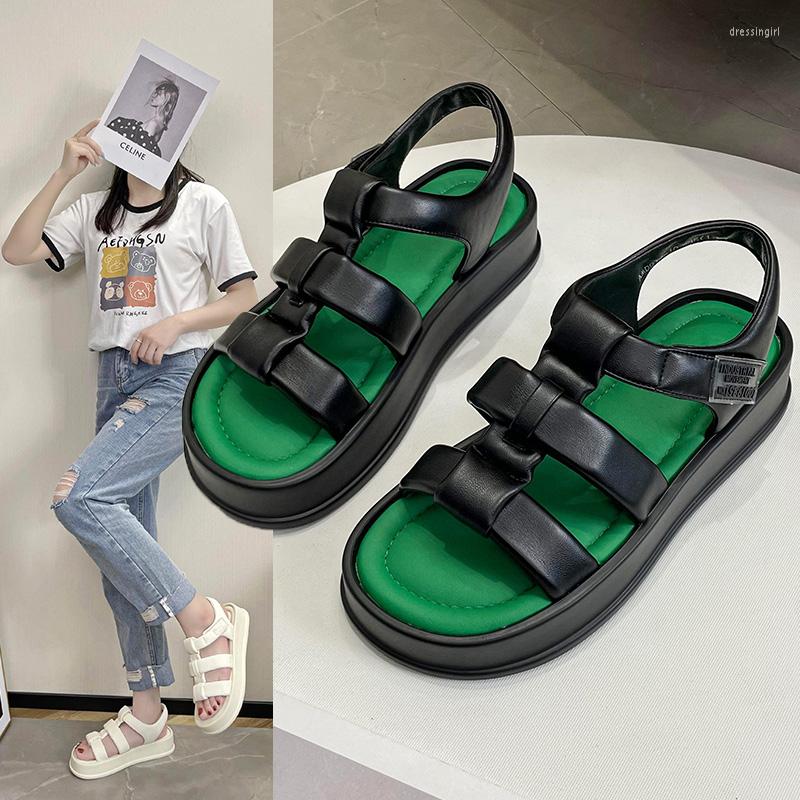 

Sandals 2023 Summer Women's Flat Net Celebrity Student Korean Version Thick Sole Leisure Beach Shoes Sneakers, Black