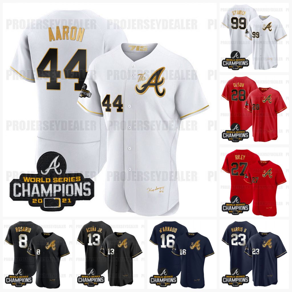 

Atlanta 2023 black gold custom Jersey braves Spencer Strider Austin Riley Sean Murphy Max Fried Dansby Swanson Ronald Acuna Jr. Ozzie Albies Matt Olson Rosario Hank, Red cool base mens s-3xl