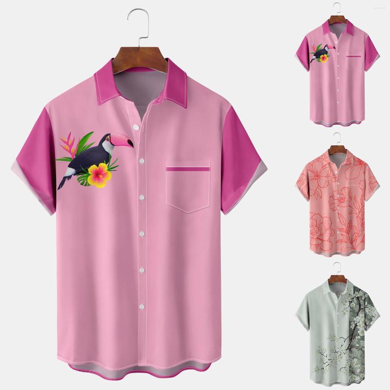 

Men's Casual Shirts Flower Short Sleeved Shirt Men's Summer Beach Style Relaxed Lazy, Pink