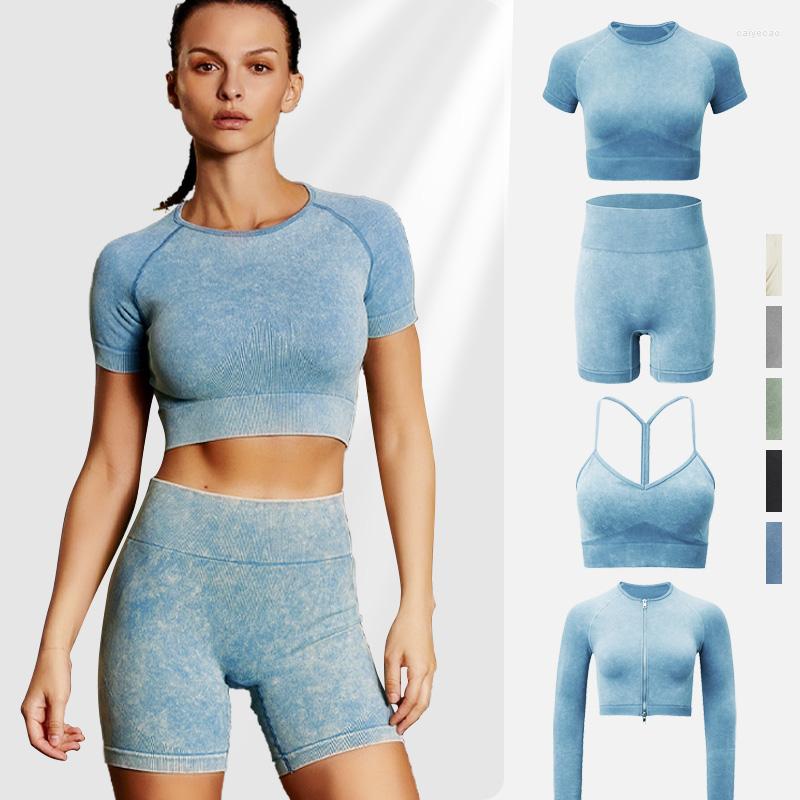 

Active Sets 2023 Yoga Set Sport Bra Seamless Gym Shorts Two Piece Long Sleeve Top Women Fitness Leggings Workout Suit Tights Activewear, Bra shorts-blue