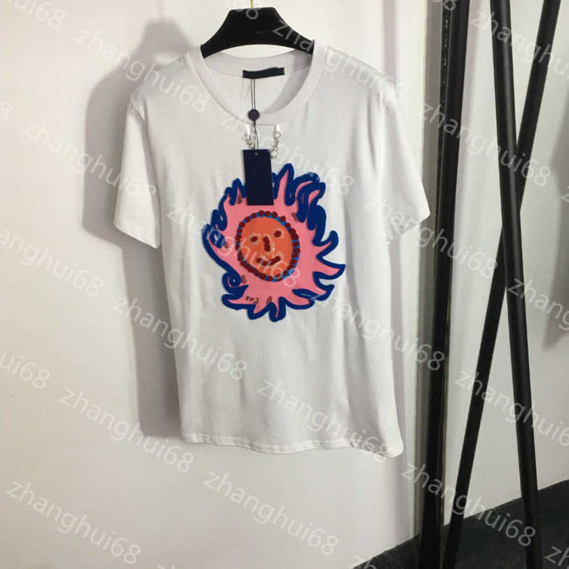 

23ss womens designer clothing Womens T-Shirt tee t shirt Round neck Pure cotton Smiley face Sun flower flocking embroidery short sleeve T-shirt womens clothes a1