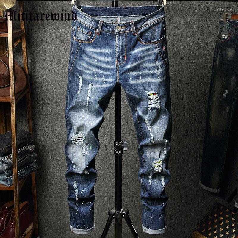 

Men's Jeans Men Ripped Straight Patchwork Y2k Pants High Street Casual Punk Vibe Hole Stacked Hip Hop Solash-Ink Male Trousers, Black