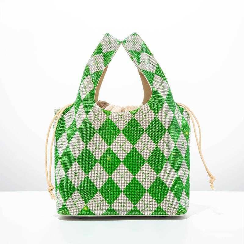 

Shoulder Bags Diamonds Plaid Evening Clutch Purse Women Wedding Party New Elegant Bear Pattern Color Rhinestone Bucket Handbag Luxury Designer 230426, Green plaid