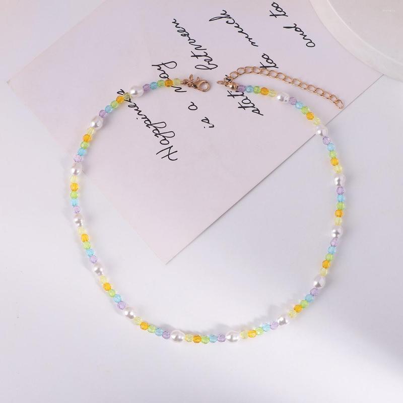

Choker Lady Simple And Elegant Multicolor Acrylic Beads Irregular Pearl Necklace Handmade Beaded Beach Vacation Jewelry