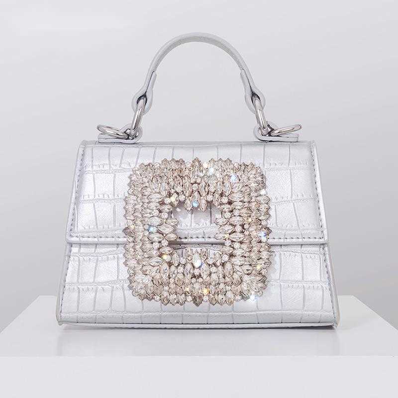 

Shoulder Bags Fashion Glittering Crystal Handbags for Women Designer Luxury Boutique Rhinestone Small Silver Pu Crossbody High Quality 230426, Black