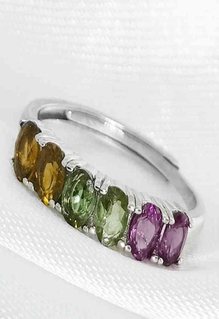 

MeiBaPJ Natural Tourmaline Gemstone Fashion Colorful Stone Flower Ring for Women Real 925 Sterling Silver Charm Fine Jewelry3396176