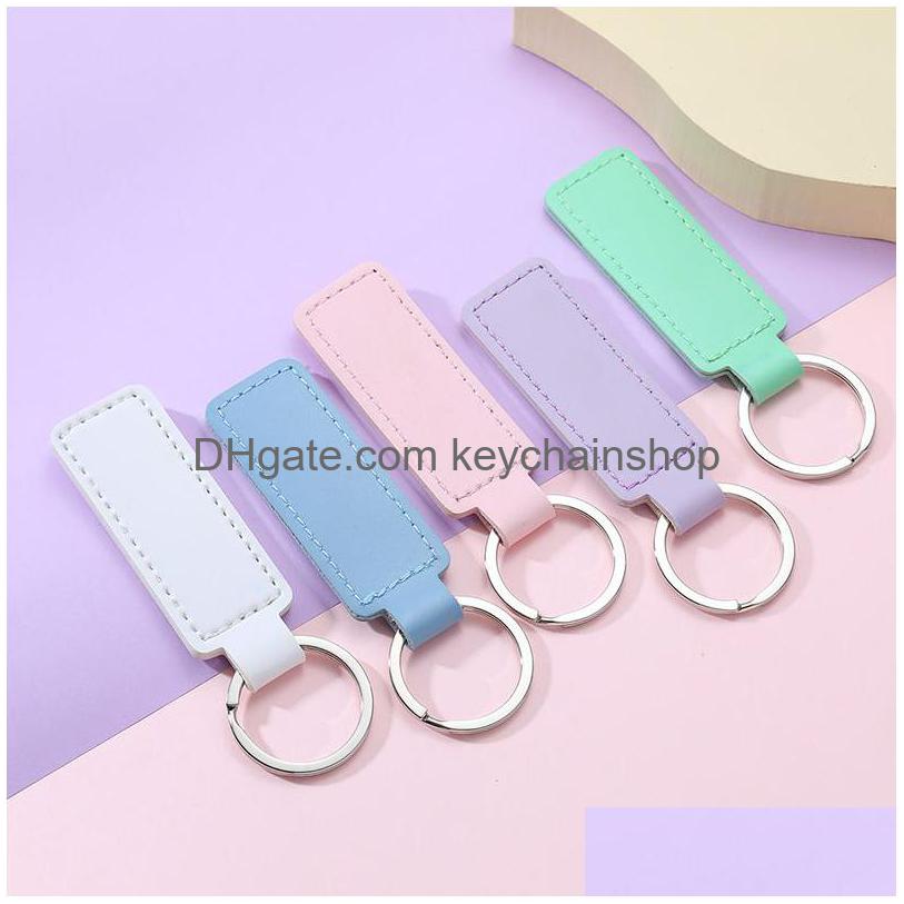 

Key Rings 9 Colors Pu Keychain Solid Color Chain Party Bright Colorf Casual Strap Men Women Small Gift Drop Delivery Jewelry Dh4O8