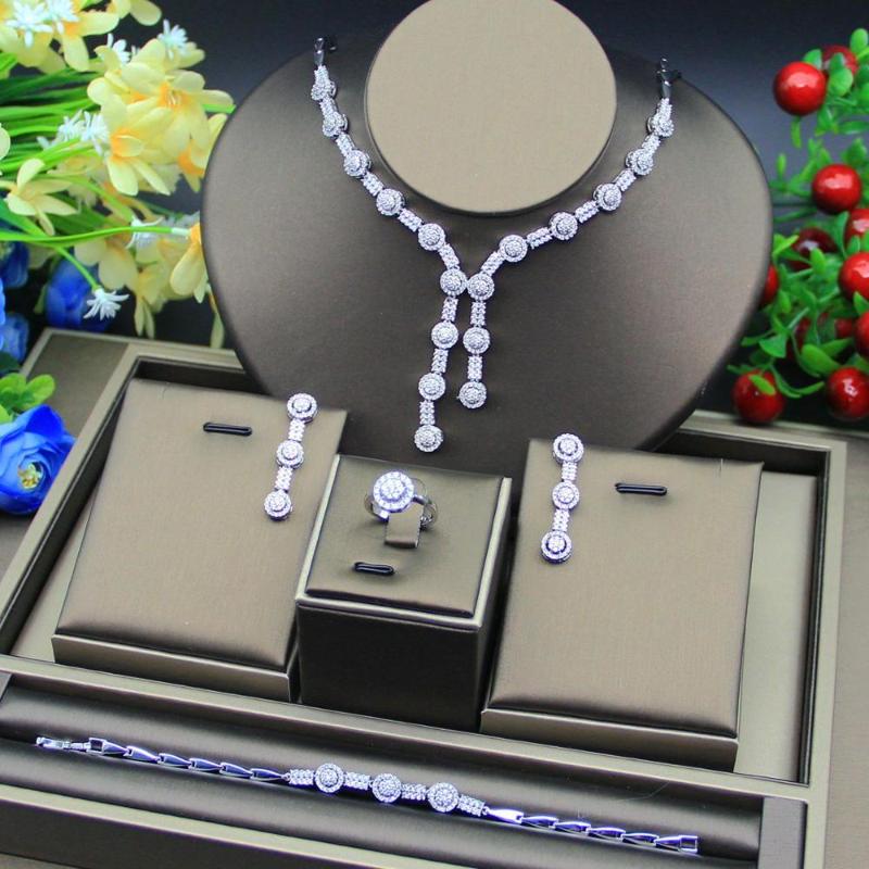 

Necklace Earrings Set & Wedding Luxury Cubic Zirconia Tassel Bride Drop Bracelet And Ring 4pcs Dubai Full Jewelry For BridalEarrings &Earrin, Picture shown
