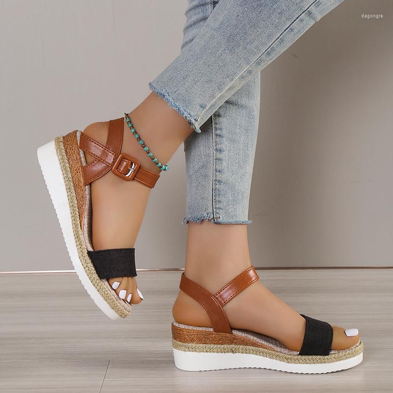 

Sandals Women's Wedge 2023 Summer Plus Size Shoes Vintage Ankle Strap Open Toe Paltform Laides Casual Sandalias, Full brown leather