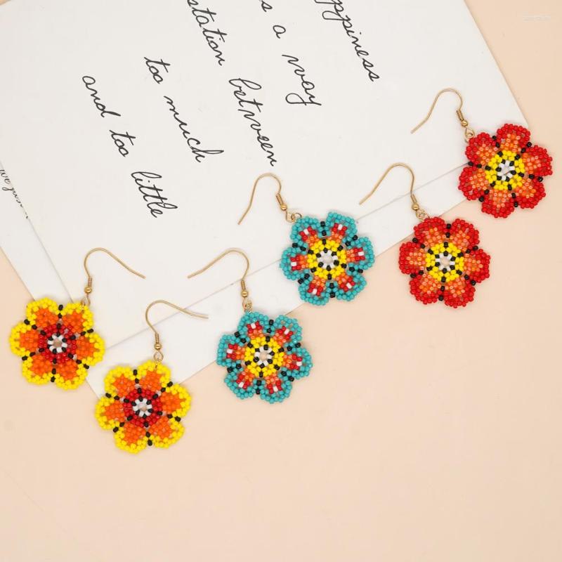 

Dangle Earrings Boho Flowers Miyuki Beaded Drop Earring Anti-Allergy Gold Plated Stainless Steel Hook Summer Jewelry Pulsera