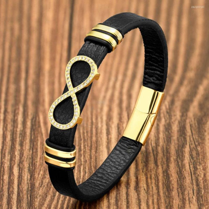 

Charm Bracelets Zlxgirl Fashion Mixed Brand Design Woman And Man Cubic Zirconia Bracelet Jet Genuine Leather Wrist Luxury Men Punk