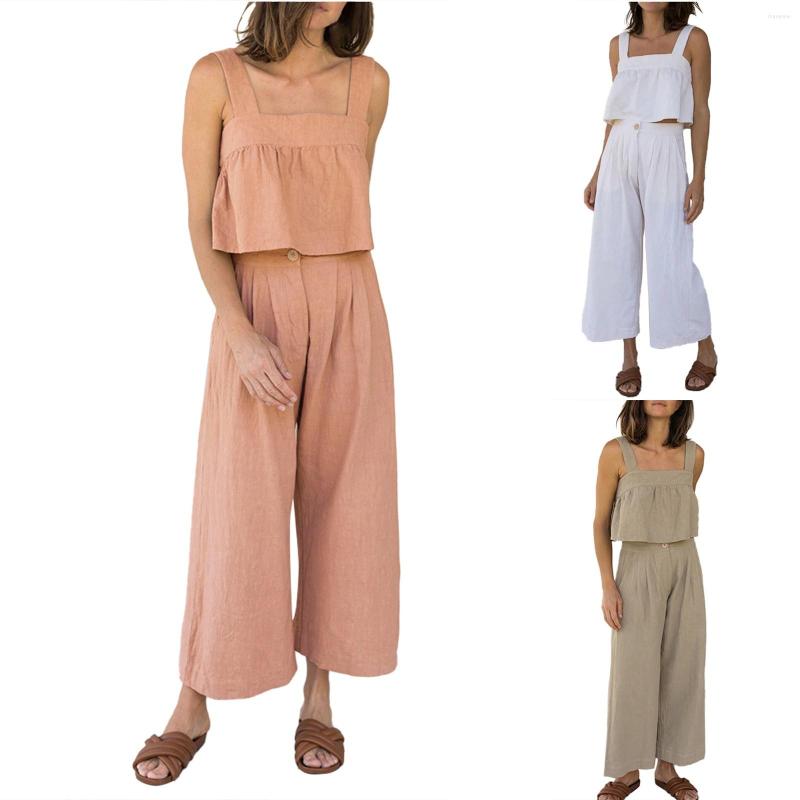 

Camisoles & Tanks Cotton And Linen Vest Set Square Collar Strap Backless Design Short Pantsuit With Cape Pant Suits For Women Work, Khaki