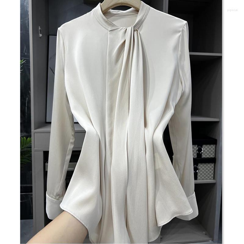 

Women' Blouses Stand Collar Small Streamers Imitation Silk Long Sleeve Shirt Womens Tops Camisas De Mujer, Pic