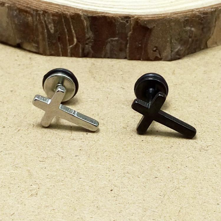 

Stud Earrings Fashion Cross Color Black Stainless Steel Barbell Brincos Jewelry For Men Women
