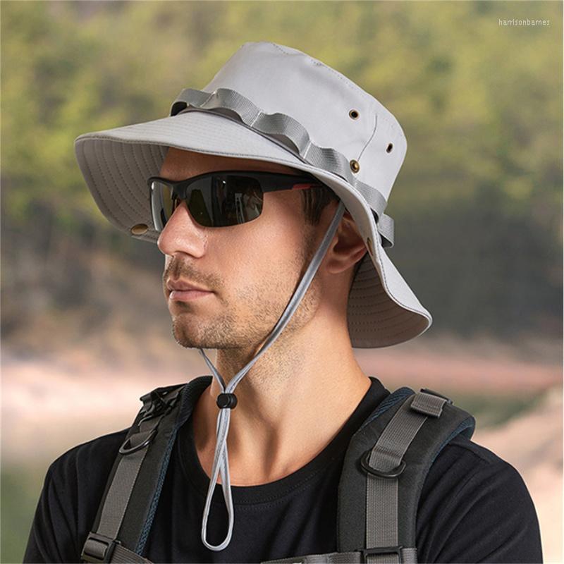 

Berets Summer Bucket Hat For Men Pleated Ribbon Design Breathable Big Brim Sun UV Protection Camping Fishing Basin Cap Large Size, Grey