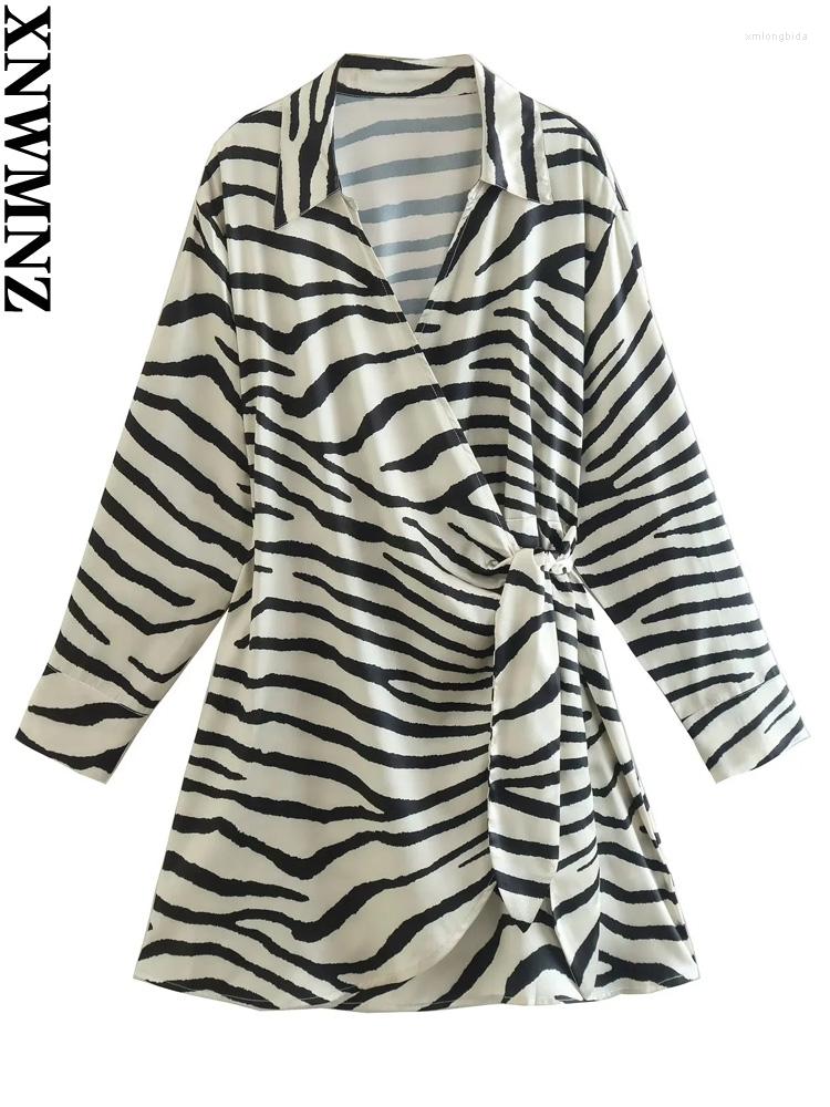 

Casual Dresses XNWMNZ 2023 Women Fashion Zebra Print Lace-Up Wrap Dress Woman Retro Long Sleeve Back Waist Elastic Female Chic Mini, Picture color