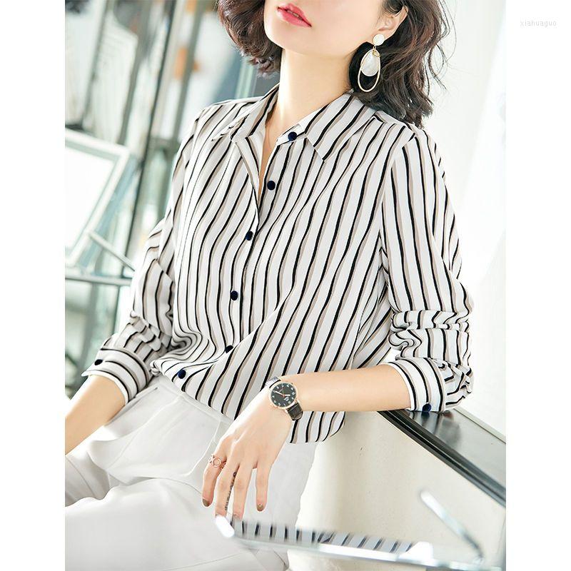 

Women' Blouses Fashion Luxury Ladies Shirt France Style Woman Printing Blouse Spring Autumn Long Sleeve Tops Blusa Mujer, Striped