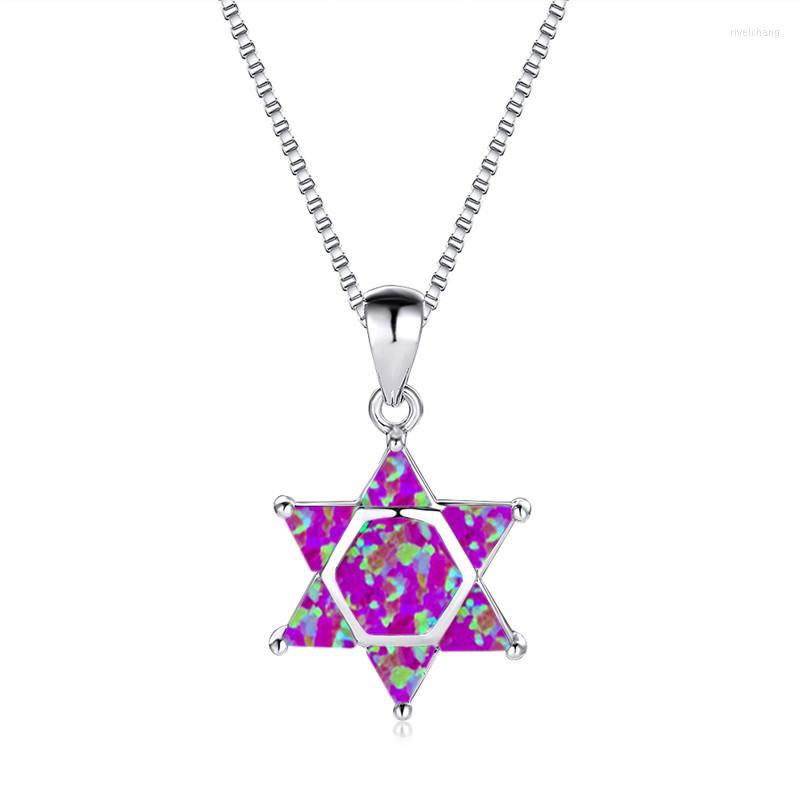 

Pendant Necklaces Purple Opal Hexagon Necklace Female Luxury Birthstone Classic Silver Color Chain For Women Accessory