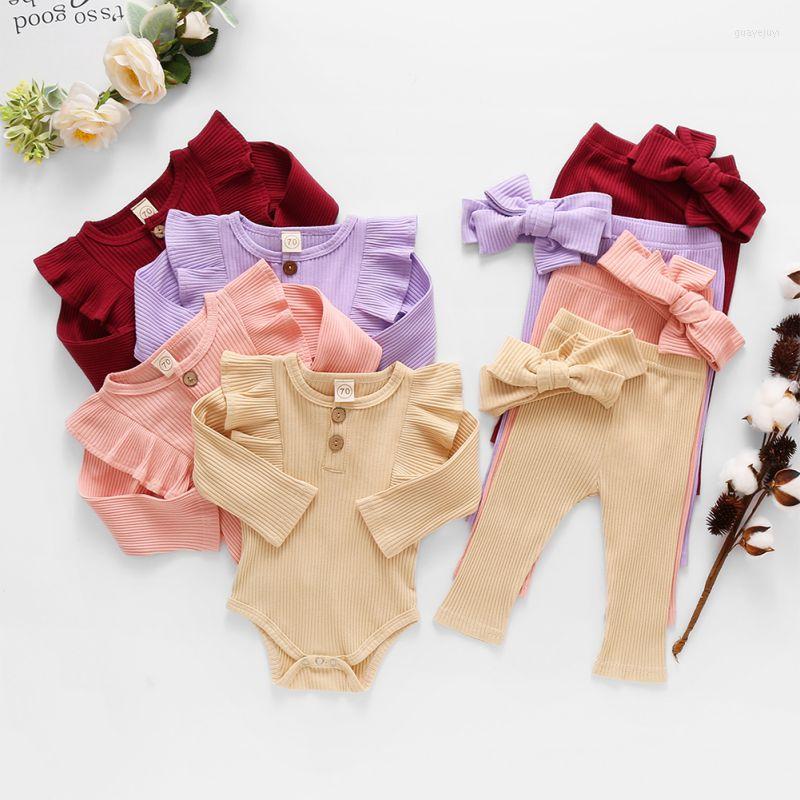 

Clothing Sets 3Pcs Born Baby Girl Clothes Set Cartoon Solid Long Sleeve T-shirt Casual Pants Headband Infant Outfits